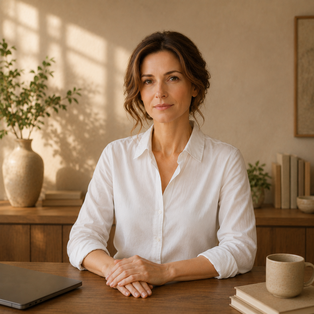 Helena D'amore en su escritorio